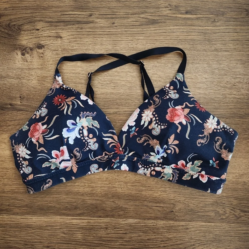 Athleta Floral Sports Bra - Black and Pink - Picture 1 of 4